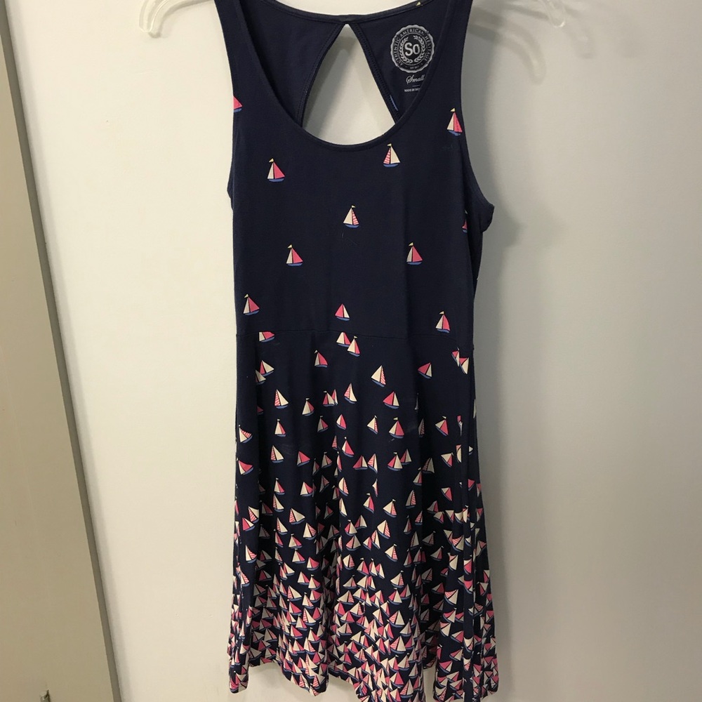 Blue summer dress with sailboat pattern